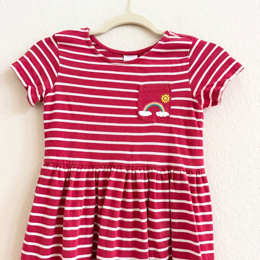 Hanna Andersson Kids Red White Striped Rainbow Pocket Dress Size 130 US 8 Cotton - Picture 2 of 10